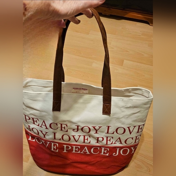 Barnes & Noble Punctuate Large Canvas Holiday Tote Joy, Peace, Love Red/Cream - Picture 2 of 4